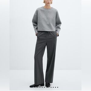 NWT Mango Gray Wide Leg Pants with Elastic Waistband